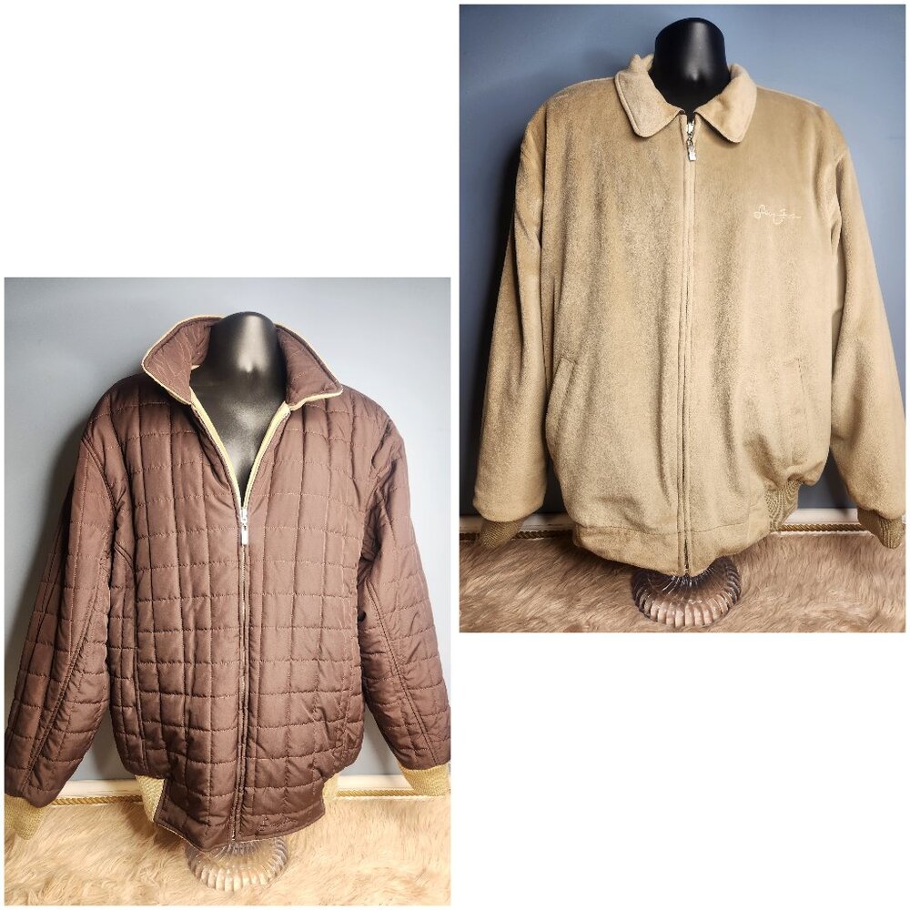 RARE!! SEAN JOHN Y2K Reversible Tan Brown Full Zip Winter Puffer Coat -2XL